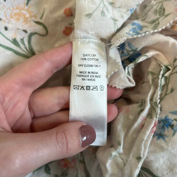 Saylor Clover Blouse Cream Multi Floral Smocked Peplum Cottage Chic Size M - Picture 7 of 7